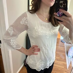 White Elena Baldi blouse with sheer overlay size M